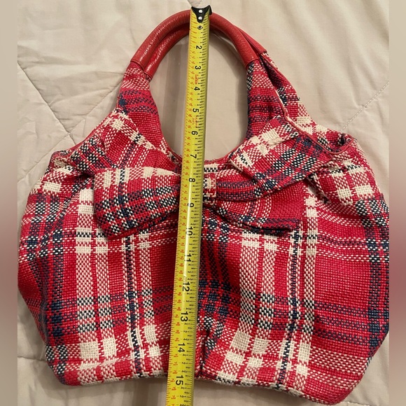 Kate Spade Bow front Plaid Medium Satchel/Handbag Red/Cream/Navy - Picture 8 of 11